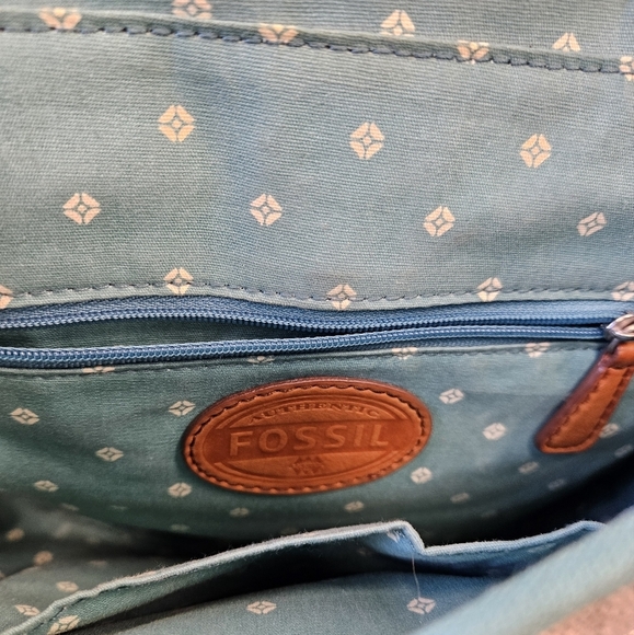 Fossil VTG Cloth Fabric Khaki Teal Purse Bag - Picture 2 of 7